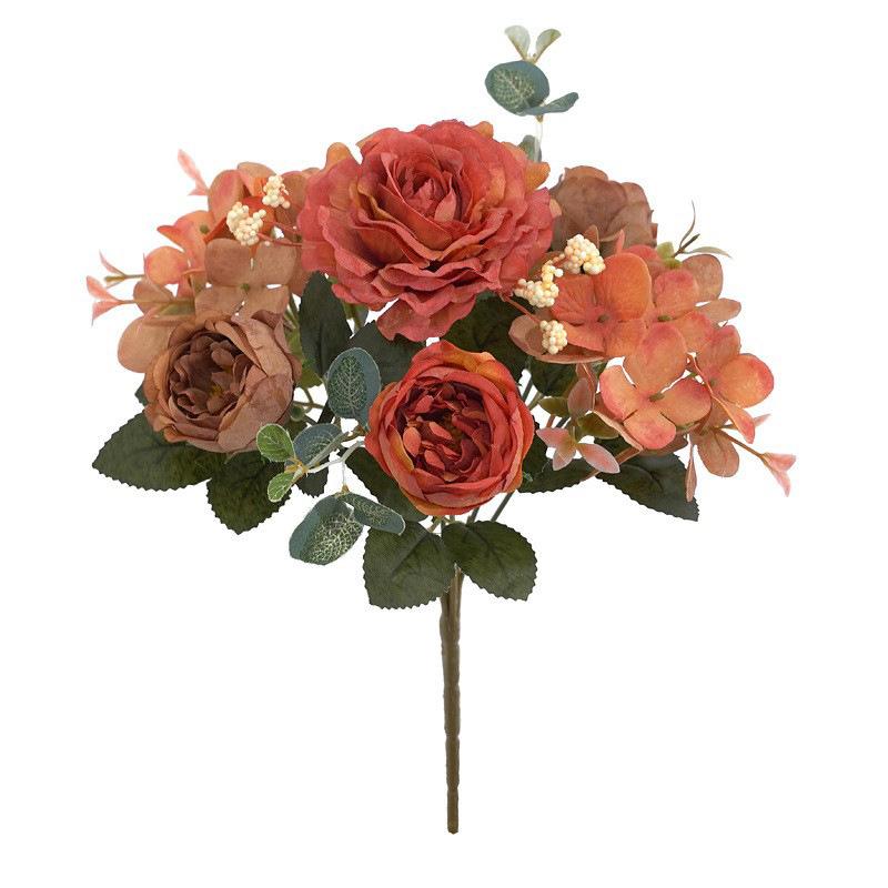 Artificial Flowers Retro Silk Rose Bouquet Hydrangea Peony Vintage Bride Holding Fake Plants Home Wedding Decoration Accessories