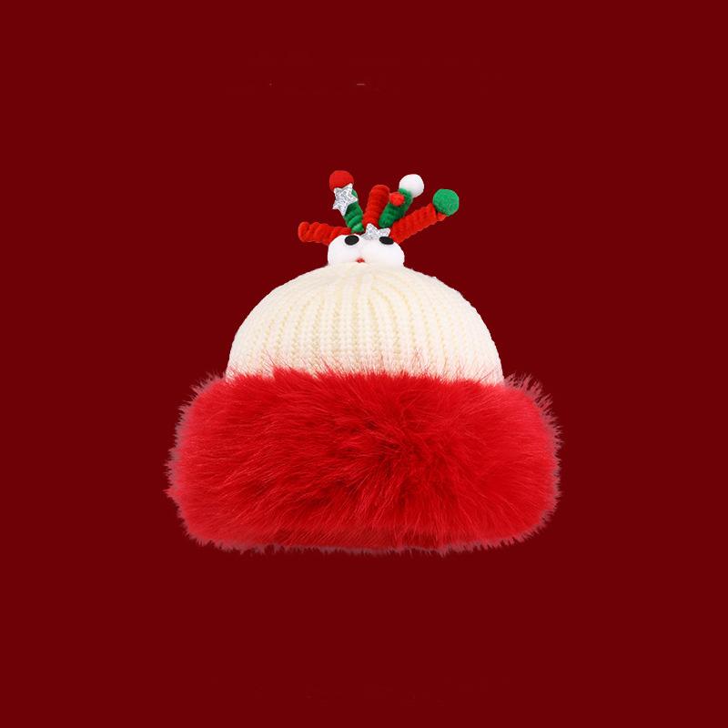 Women s Christmas Color Matching Fedora Hat New Cute Antler Ear Protection Winter Padded Warm Plush Hat