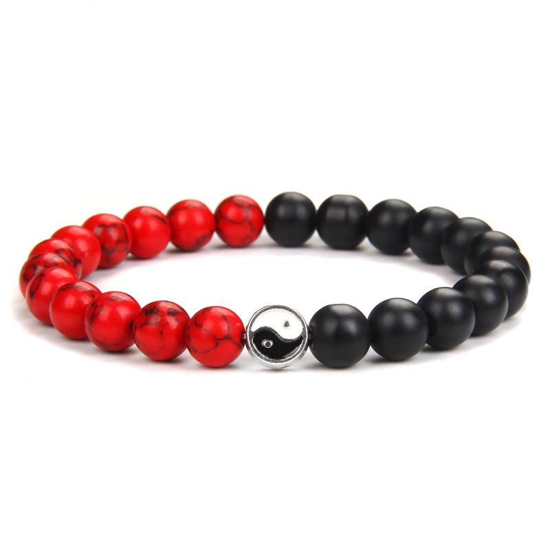 1Pc/2Pcs Trendy Tai Chi Yin Yang Hand String Black White Matte Onyx Howlite Man Bracelet Contrast Handmade Beaded Women Bracelet