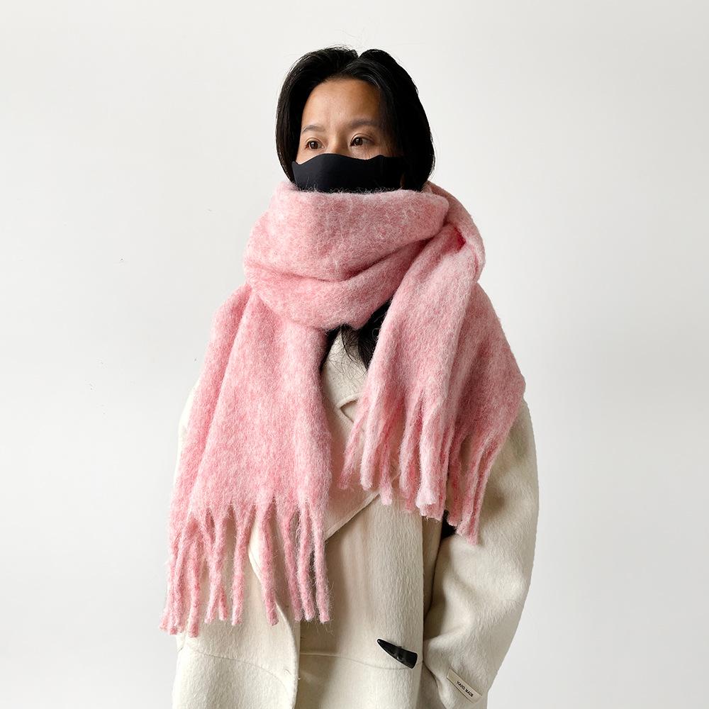 Autumn and Winter Thickened Scarf Couple Mohair Scarf Women's Versatile High-end Thickened Warm Scarf Solid Color Shawl
