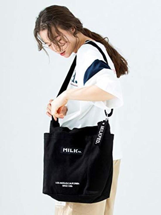 Milkfed BAR AND UNDER LOGO BIG CANVAS BAG 103201053013 Black