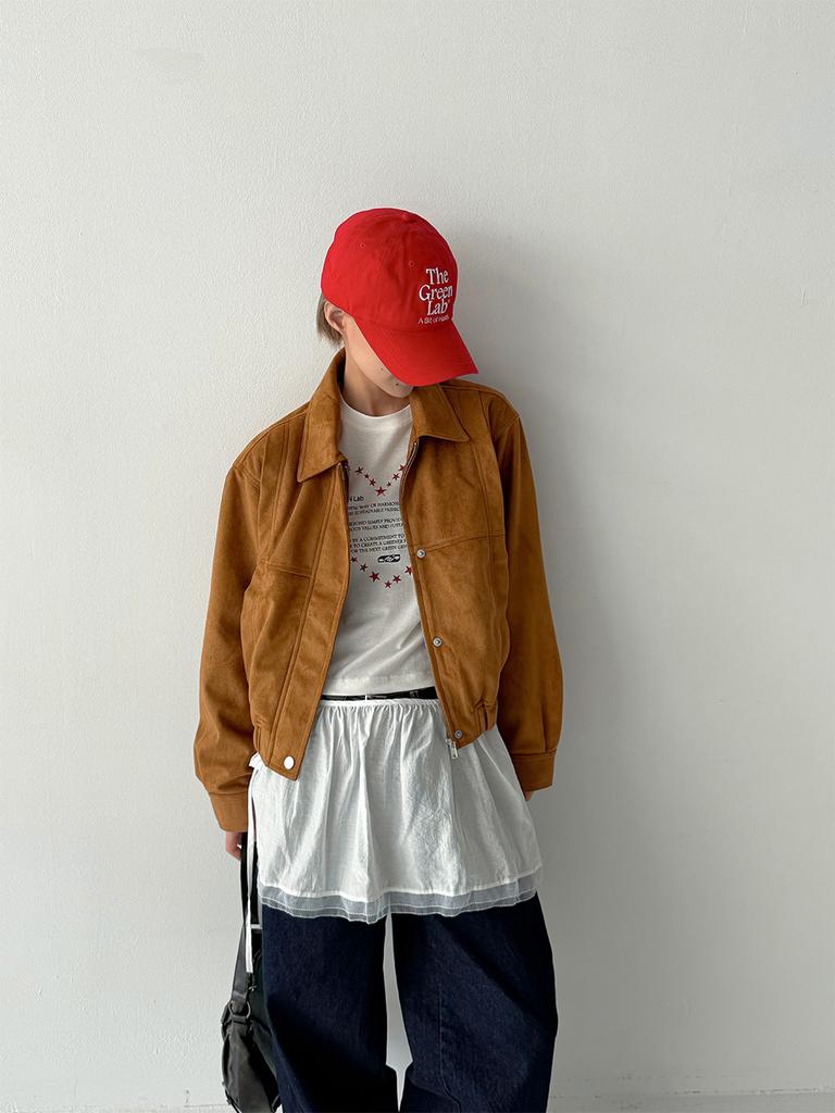 The Green Lab Faux Velvet Suede Blouson Jacket [Dark Beige]