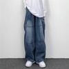 Męskie japońskie retro szerokie nogawki z dużymi kieszeniami robocze jeansy luźne proste jeansy