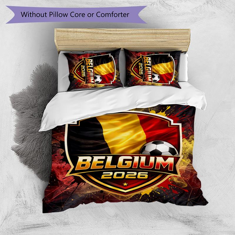 Set Biancheria da Letto Stampata Calcio Belgio 3 Pezzi Copriletto Traspirante Accogliente come Regalo per Inaugurazione Casa o Festa