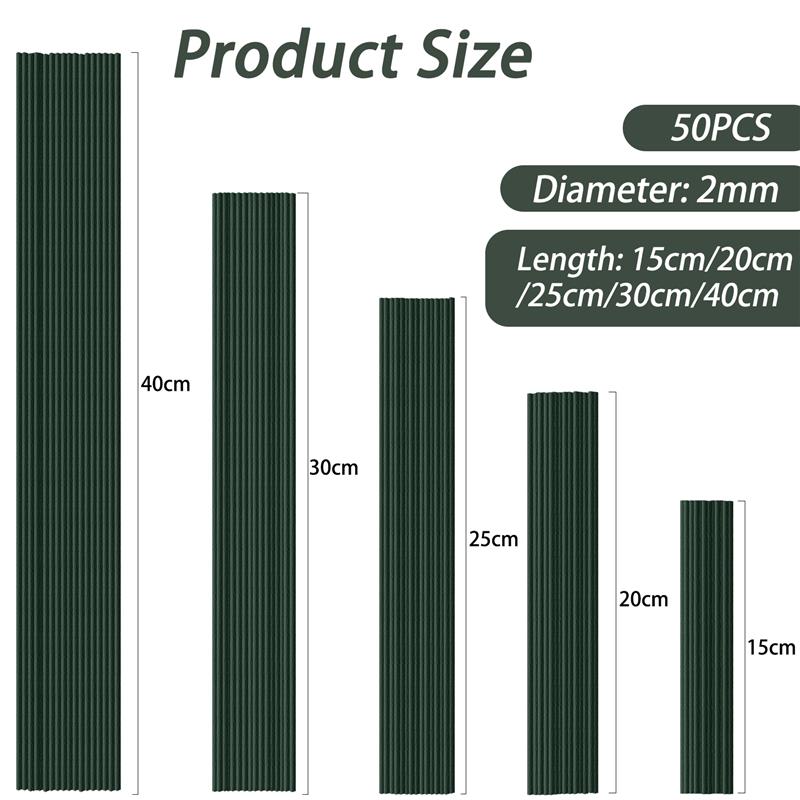 50pcs 15-40cm Artificial Green Flower Stem Sticks With Wire Stem DIY Floral Material Handmade For Wedding Home Decoration