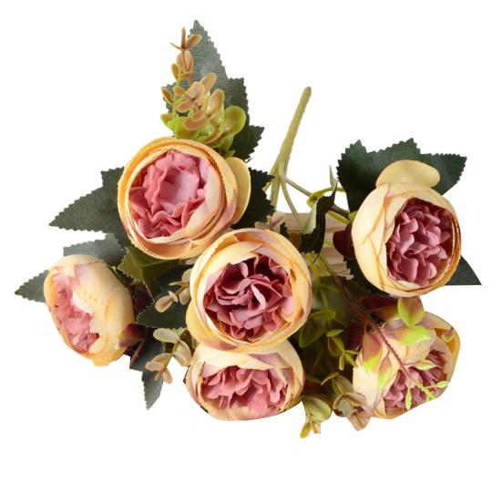 6 Heads Artificial Rose Flower Faux Silk Rose Bouquets with Leaf for Wedding Home Office Indoor Outdoor Decor