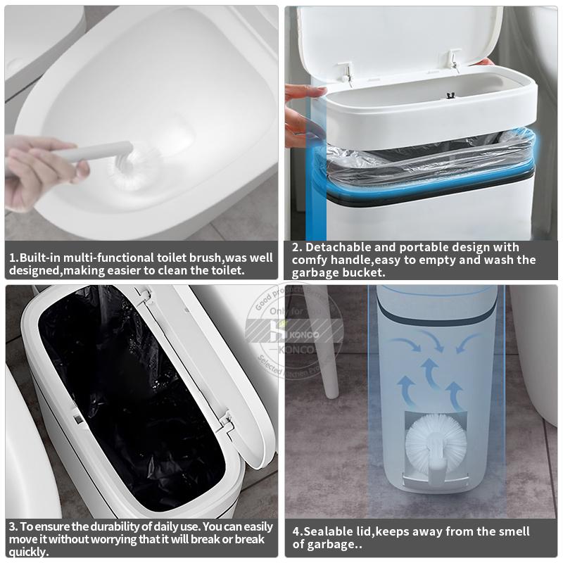 Trash Can and Toilet Brush Set,Trash Cans Toilet Brush Garbage Bucket and Toilet Brush with Holder Set for Bathroom