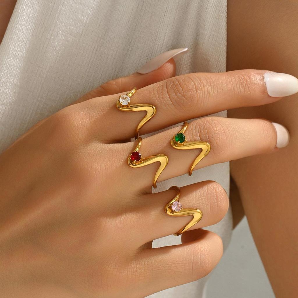 Minimalist Geometric Line Ring: Stainless Steel with Inlaid Zircon Diamond for Women