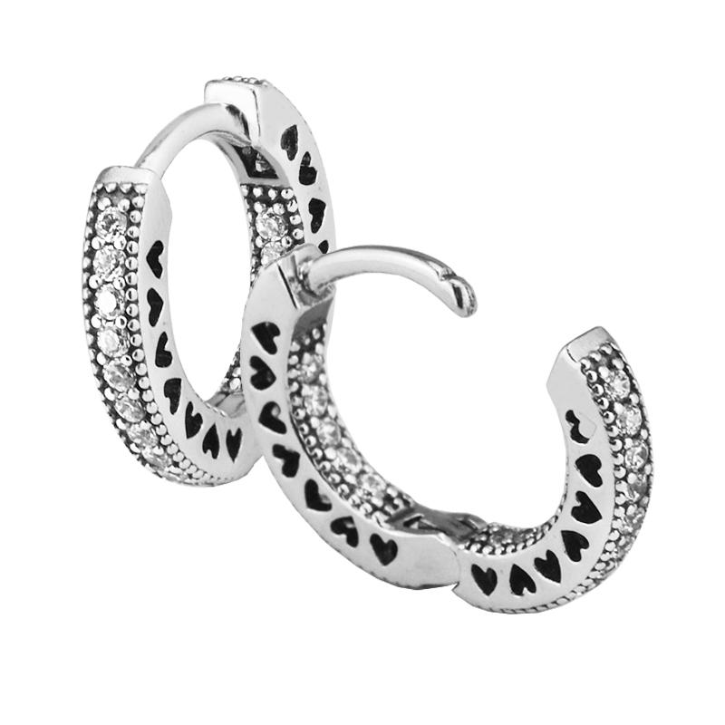 Authentische 925 Sterling Silber Pave Herz Creolen für Frauen Edlen Schmuck Trendige Silber S925 Ohrringe