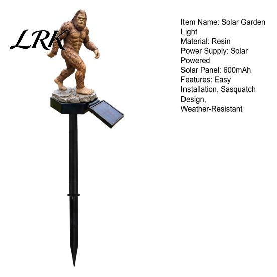Decoración Temática de Naturaleza Salvaje Luz Solar de Jardín Sasquatch, Luz Estatua con Estaca, Adorno Exterior Impermeable para Camino de Jardín, Patio, Césped, Porche
