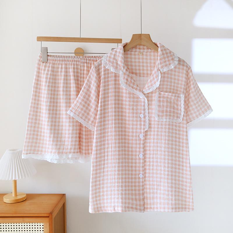 Damski letni zestaw piżamowy z czystej bawełny - Słodki, Przewiewny, Krótki rękaw i Szorty