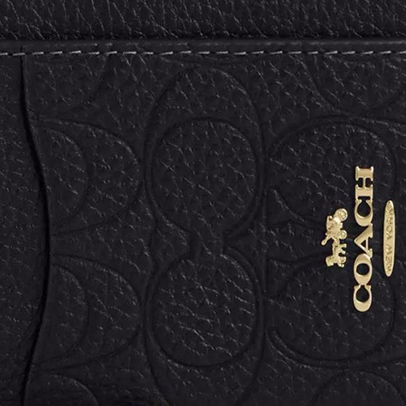 Coach Signature 11 Dog Leash Clip Wristband Pebbled Leather Card Holder Women's Black Black