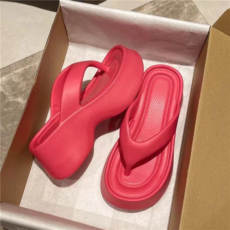 Women Fashion EVA Platform Slippers Solid Color Clip Toe Wedge Sandals Woman 2025 Summer Thick Sole Anti Slip Beach Flip Flops