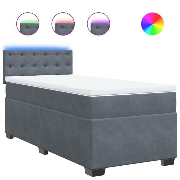 Maison Exclusive - Sommier à lattes de lit et matelas Gris foncé 90x190 cm Velours