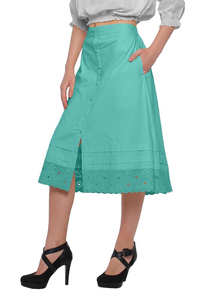 Moomaya Solid Cotton Skirts For Women Button Down A-Line Knee Length Skirts