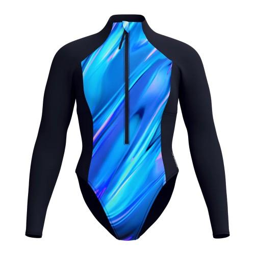Speedo (8 Uk, Black/Blue) Womens/Ladies Glow Zipped Long-Sleeved One Piece Swimsuit - Image 2