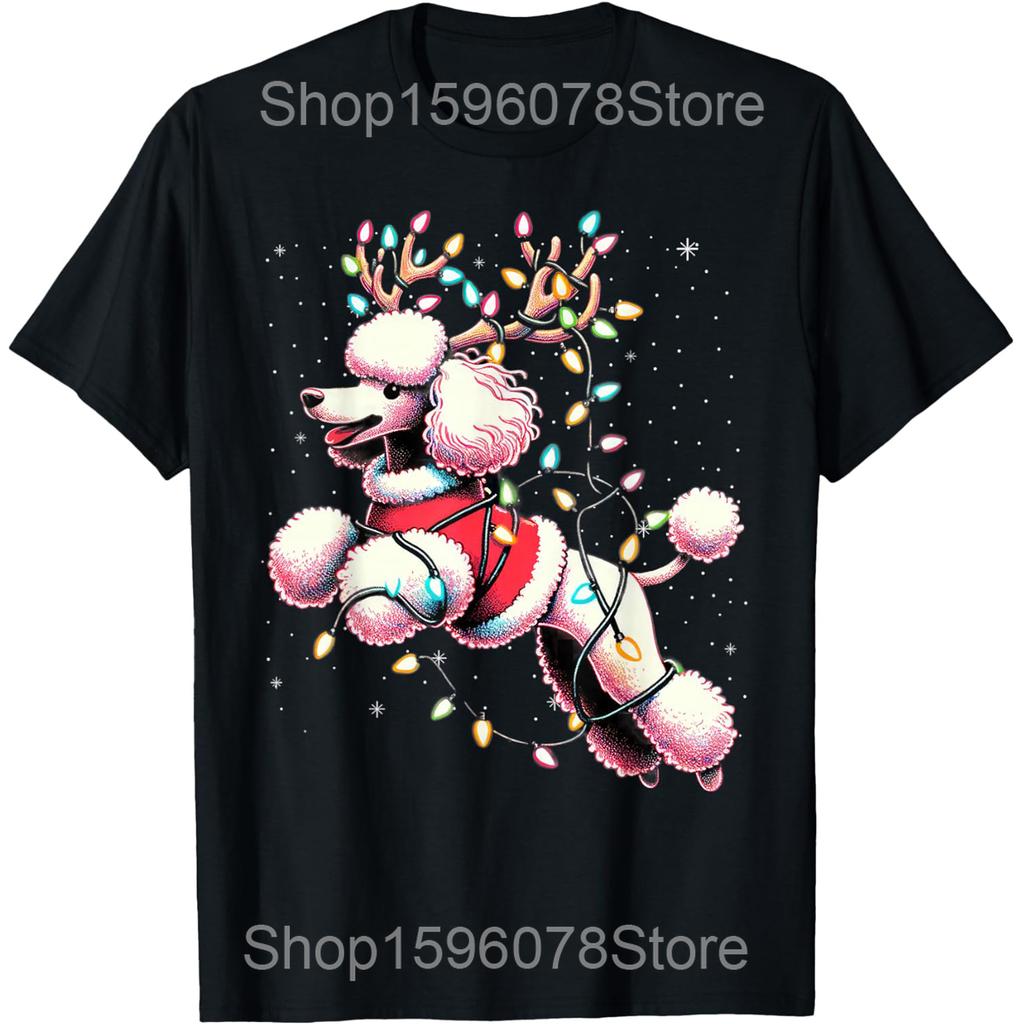 Cute Poodle Dog Christmas Tree Graphic T Shirts Unisex Women Cotton Humor Streetwear Tee Shirt Short Sleeve Unisex Loose Clothing
