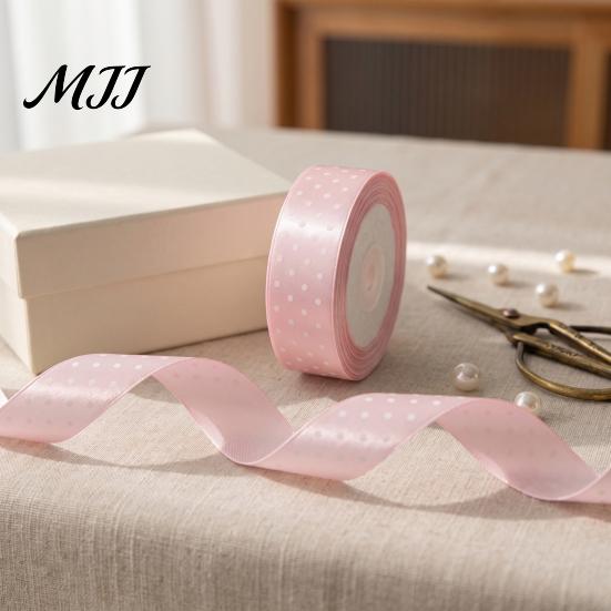 Soft Ribbon for Party Favors 1" x 5 Yards Polka Dot Satin Gift Wrapping and Crafting,Boutique Packaging Fabric Wedding Decorations Flower Arrangements