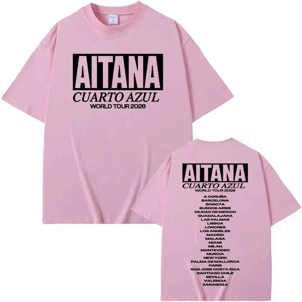 Aitana Cuarto Azul World Tour 2026 Dual-Sided Tour City List Oversized T-Shirt Spanish Pop Fan Casual Unisex Streetwear Black T-shirt