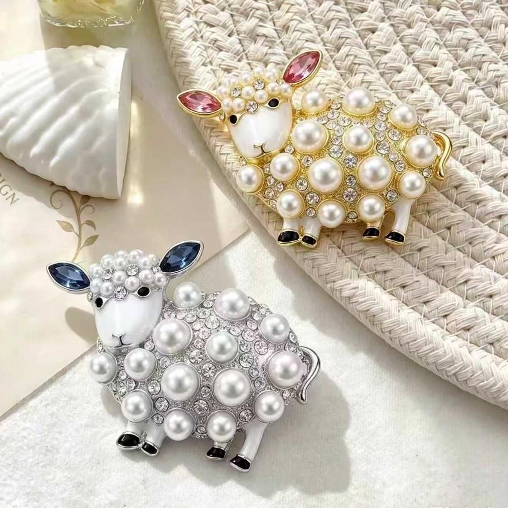 Rhinestone Sheep Brooch Pearl Coat Closure Pin New Cardigan Closure Pin Cardigan Coat Styling