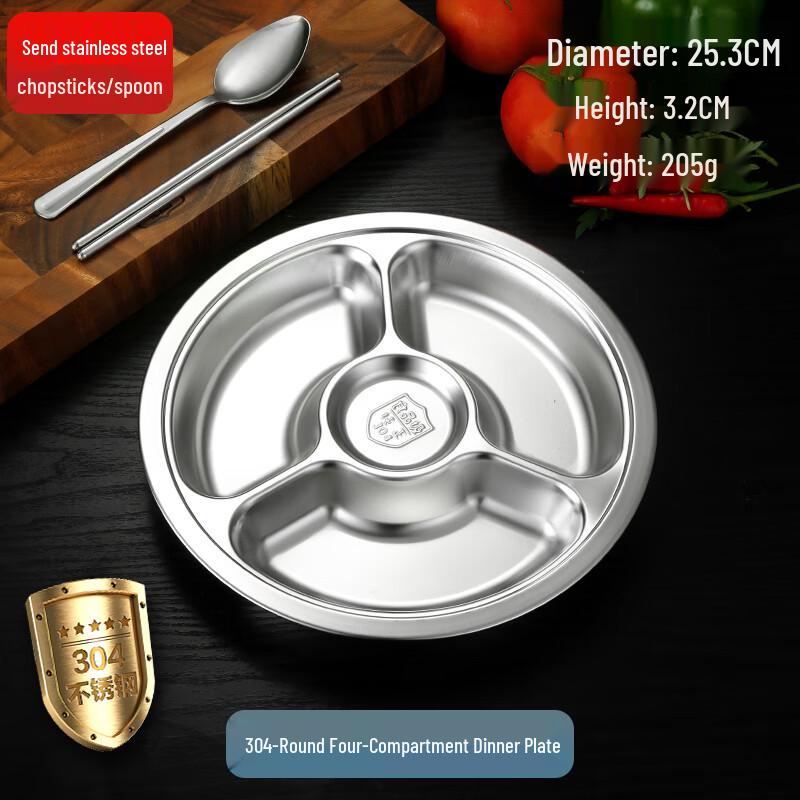 NaiDuo Stainless Steel Divided Round Meal Plates