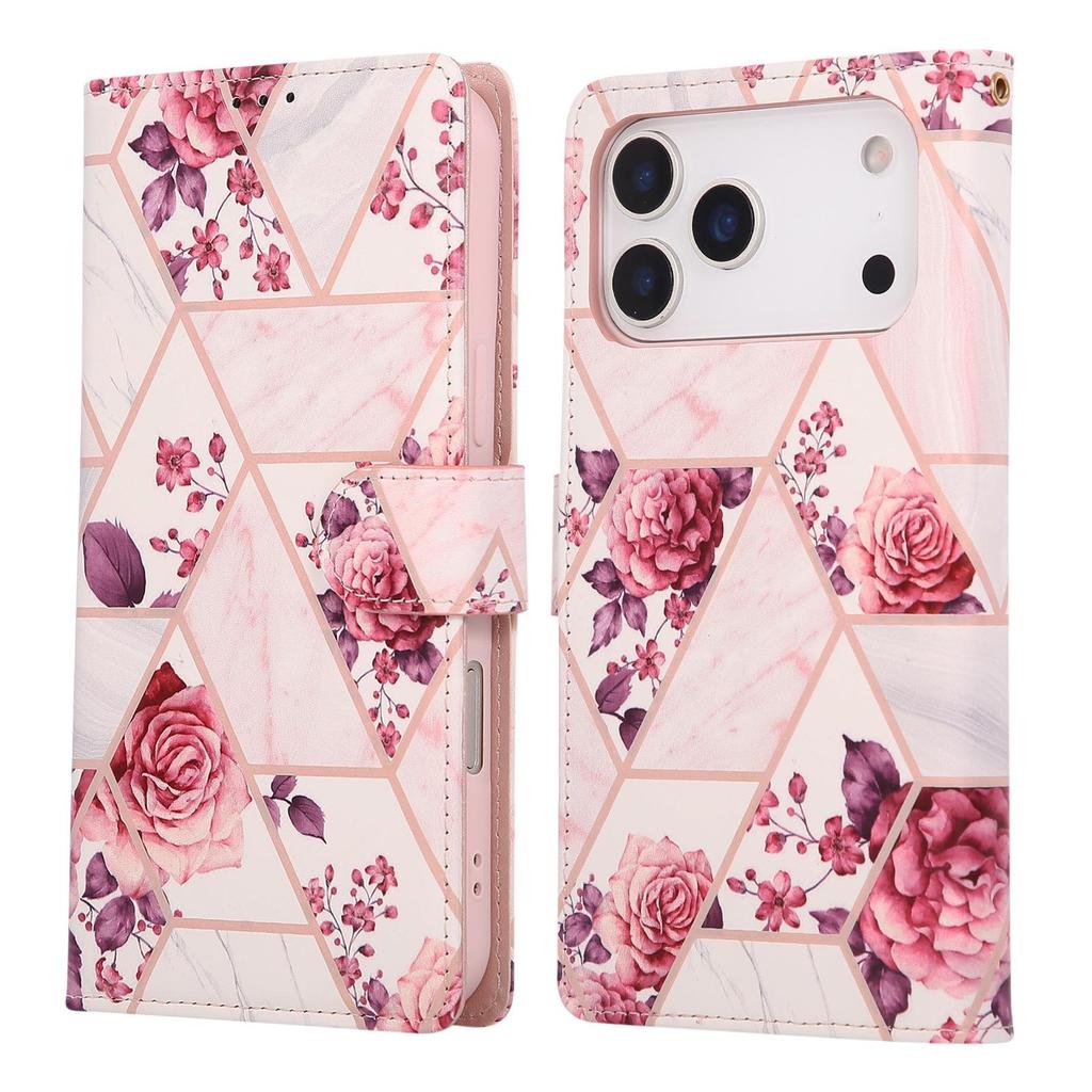 Apple 17Pro/16E Marble Patchwork Leather Case with Card Slot for iPhone Air