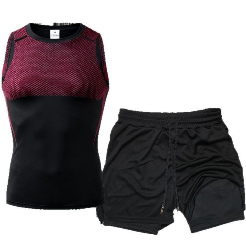 Mens 2-in-1 Workout Set Sleeveless Tank Top Shorts Quick Dry Breathable Running Gym Basketball