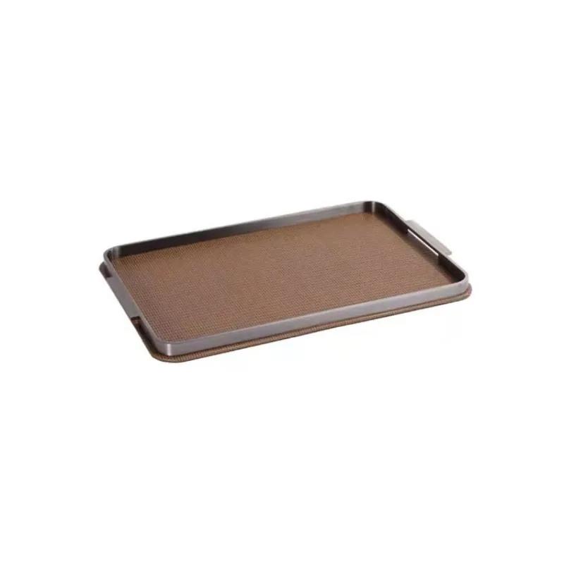 

Metal Leather Tray Modern Luxury Storage Tray Household Decorative Desktop Trays Dining Room Aesthetic Decoration Accessories