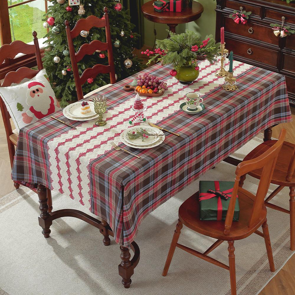 Vintage Green Checkered Tablecloth Christmas Plaid Slip Resistant Washable American Dining Cover Cross Border Deco Table Cover