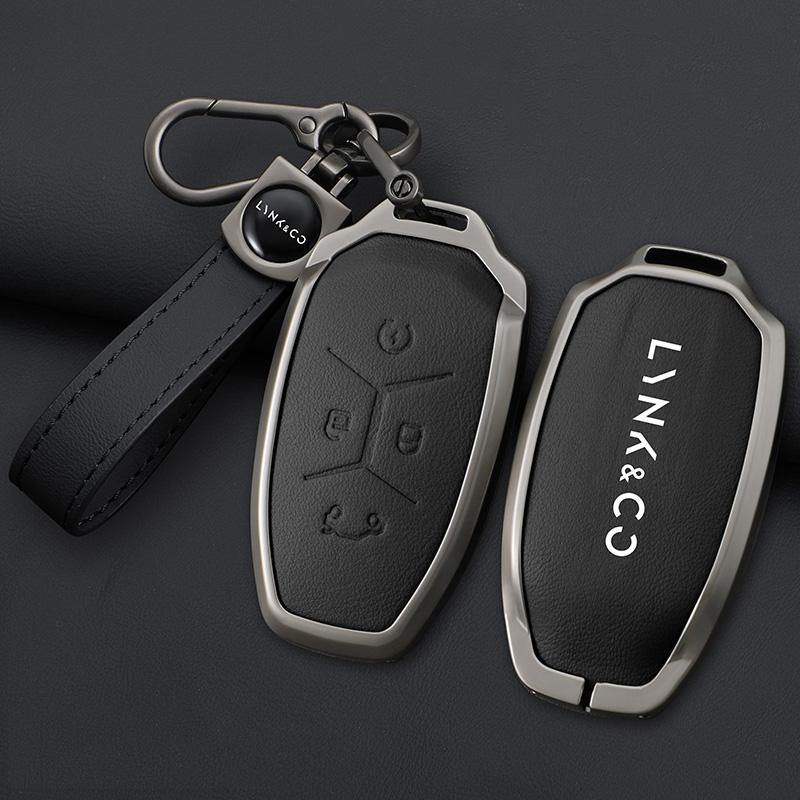 Interior Mouldings Metal Leather Car Key Case Protector Full Cover Shell Holder For LYNK&CO 05 01 02 03 06 Remote Keychain Auto