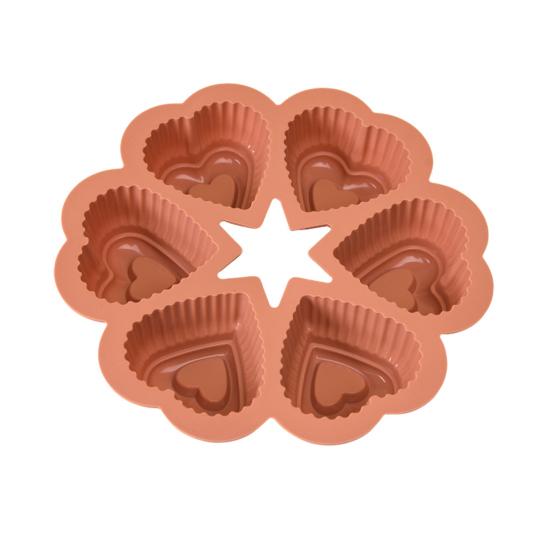 

Heart Shape Silicone Cake Mold 6-Cup Non-Stick Baking Pan Soft Heat-resistant Chocolate Mold Reusable Easy Release Cake Mold for Home Kitchen DIY коричневый