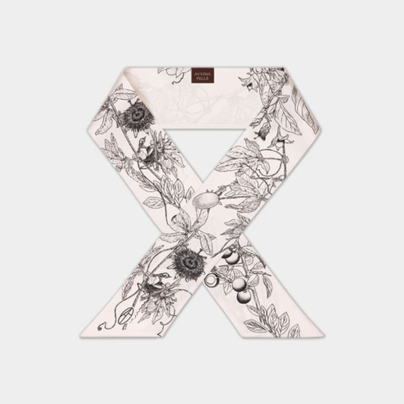 AVVINA PELLE Botanic Garden Long Twilly Silk Scarf - Cream