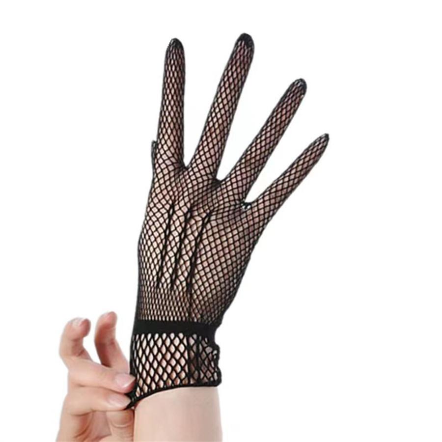 Vintage durchsichtige Netzfingerhandschuhe, kurze dehnbare Netzhandschuhe für Halloween & Kostüme