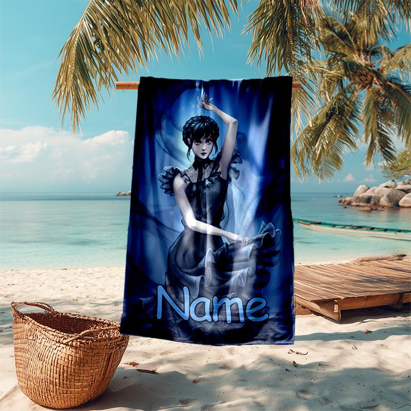 Personalized Customized Proof Beach Towel with Wednesday Addams Pattern - Soft, Absorbent,quick-drying,perfect Swimming,camping&bathing