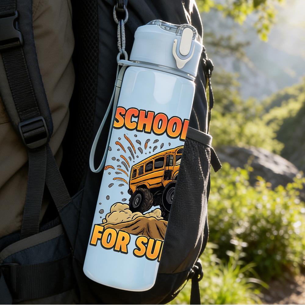 1PC School Out Summer Truck Graphic,750ml Color Plastic Sports Water Bottle,Leakproof Flip Straw Lid,Suitable for Sports Office Home Use