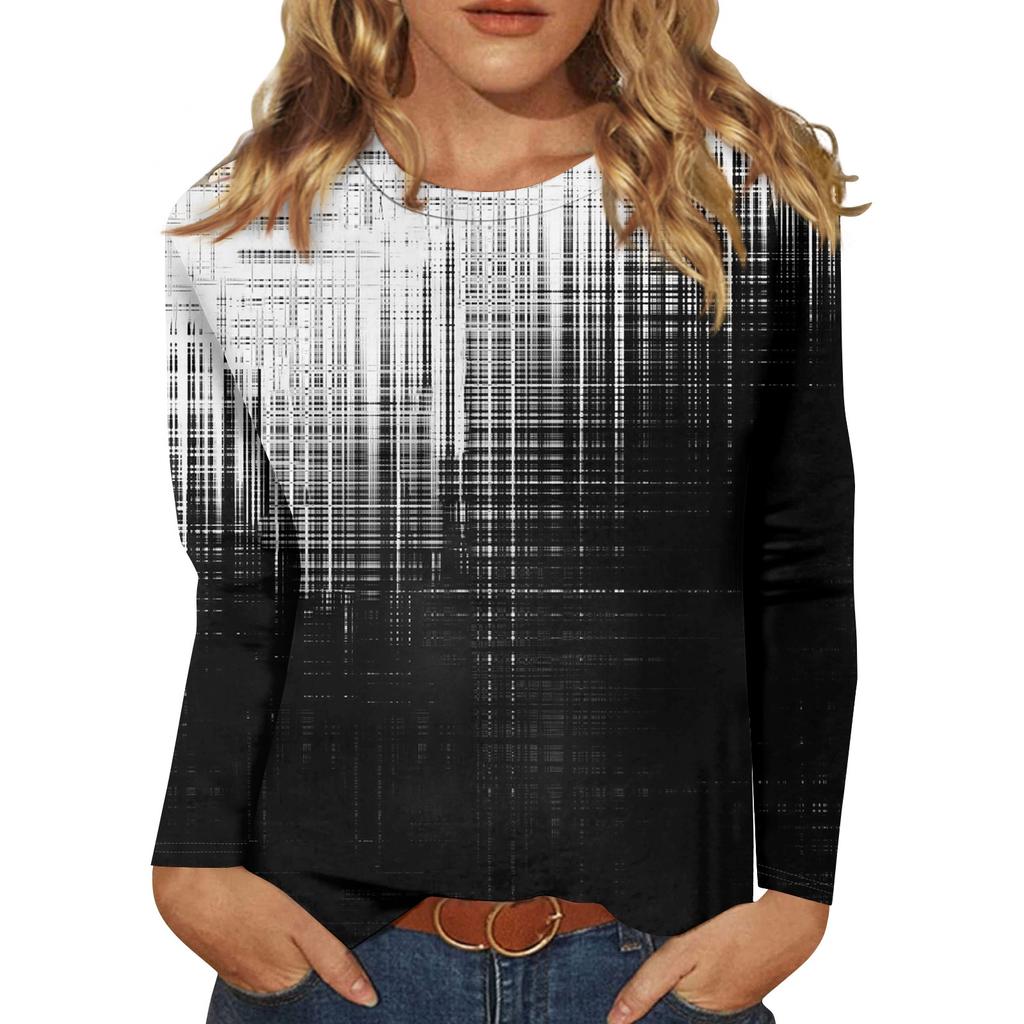 Long Sleeve Shirts For Women Cute Print Graphic Tees Blouses Casual Plus Size Basic Tops Pullover