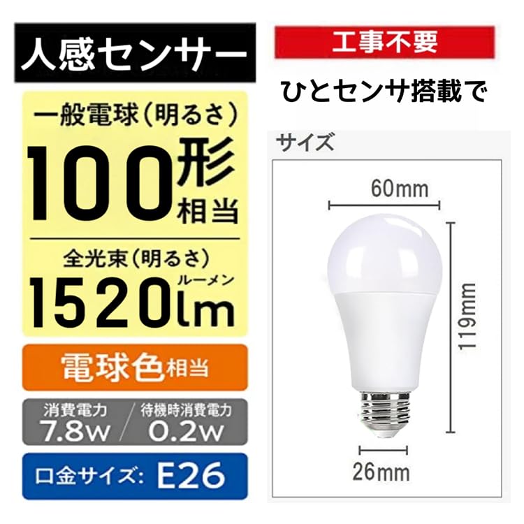 Motion Sensor LED Bulb, E26 Base, 100W Equivalent, Warm White [Automatic OnOff][Automatic Off Notification Function] Prevents Forgetting to Turn It