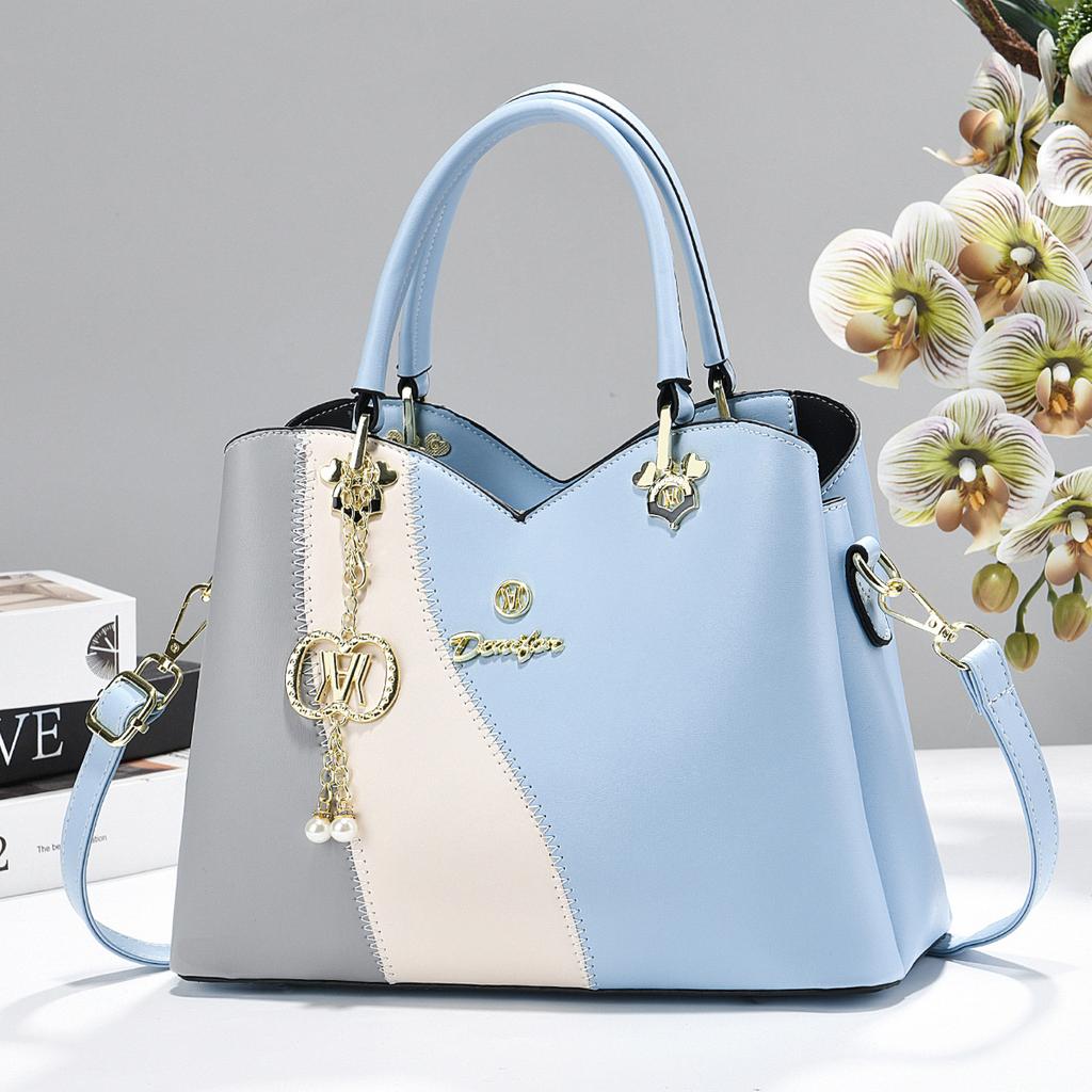 Soft Skin Roomy Daily Handbag For Mature Ladies, Fashion Contrast Color Multiway Shoulder Crossbody Mommy Bag