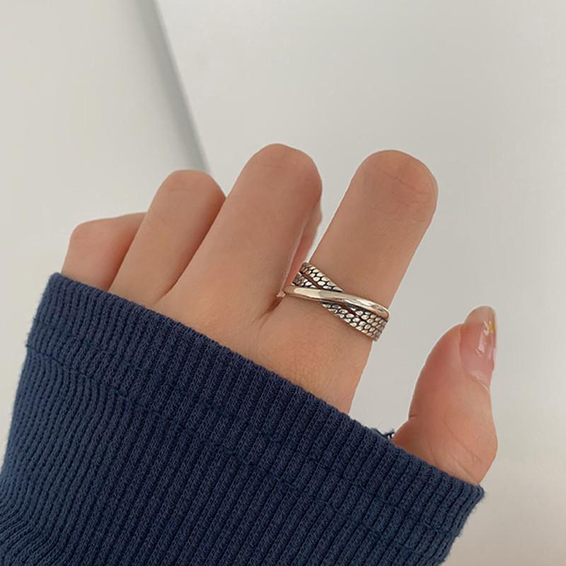 Silver S925 Unique Fashion Ring For Women With Retro Aesthetic And Adjustable Style Geometric