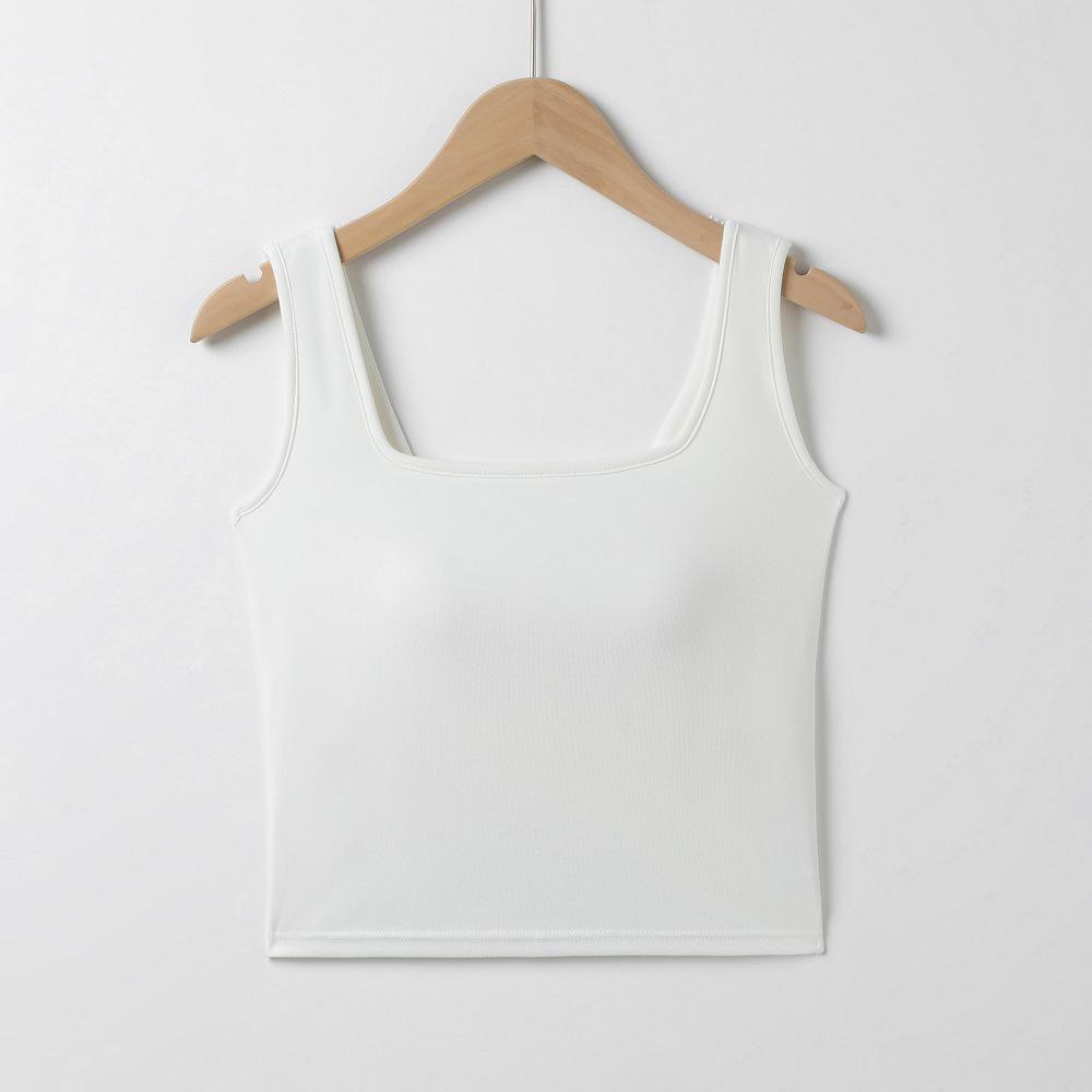 Spring-Autumn Seamless Padded Vest with Crisscross Back and Navel-Exposing Detail - Solid Color Camisole Extra Large белый