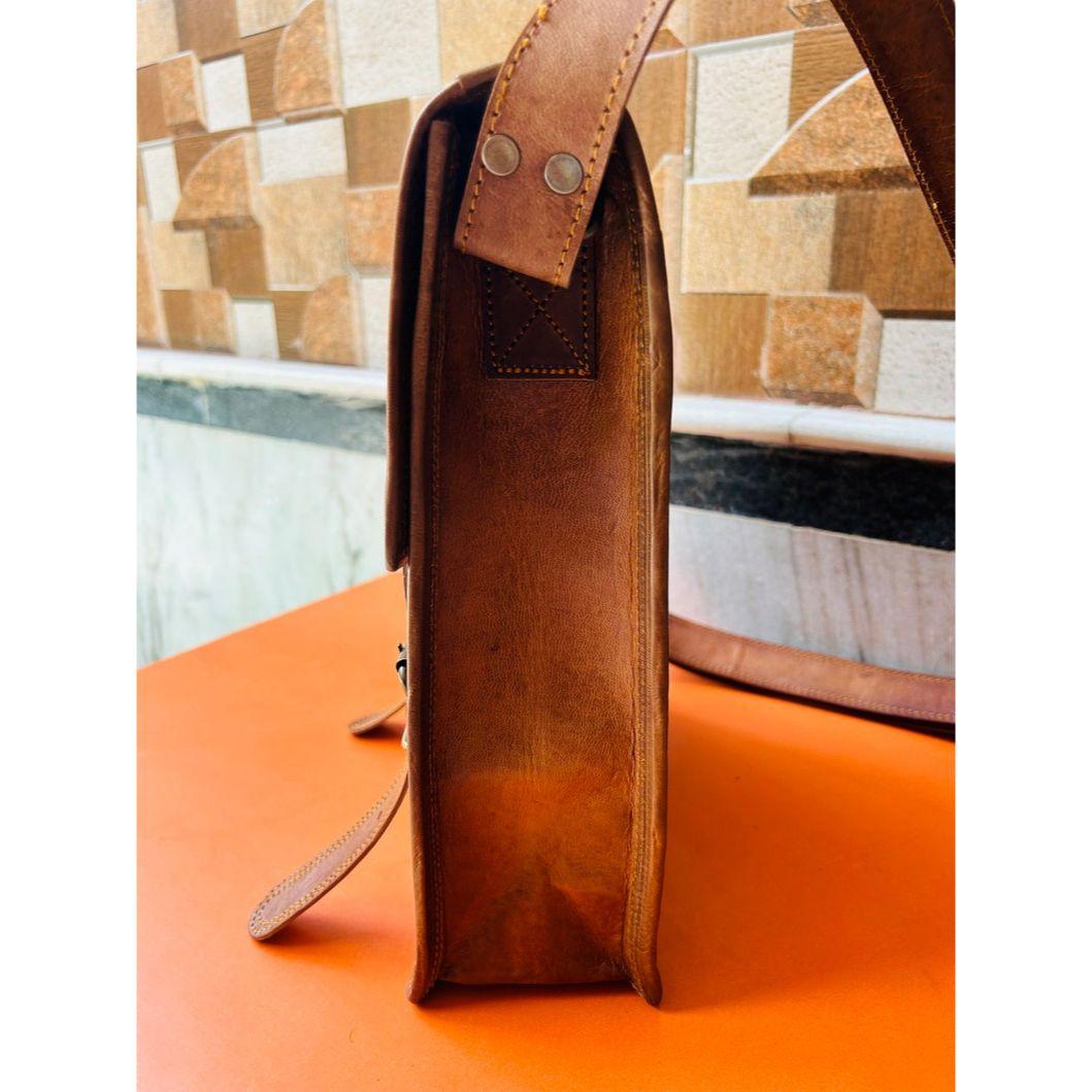 Кожаная сумка-сэтчел с прострочкой для I-pad 9 x 11 x 3 in коричневый — фото 3