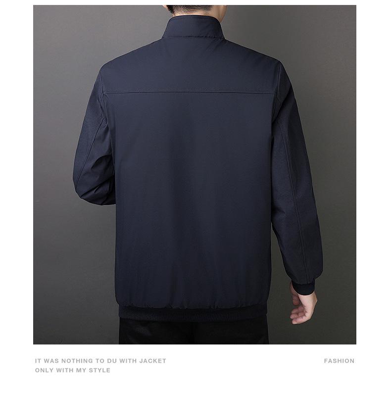 Men's Executive Stand-Up Collar High-End Coat - Autumn/Winter, Casual Loose Fit, Plus Velvet, Middle-Aged Style