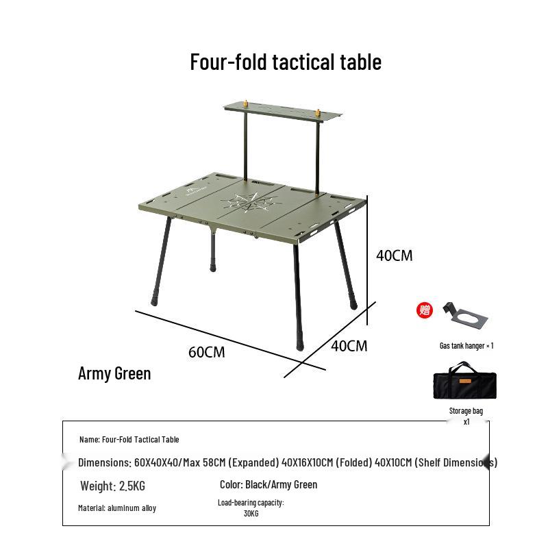Тактический двускладной алюминиевый туристический стол Mountain Guest