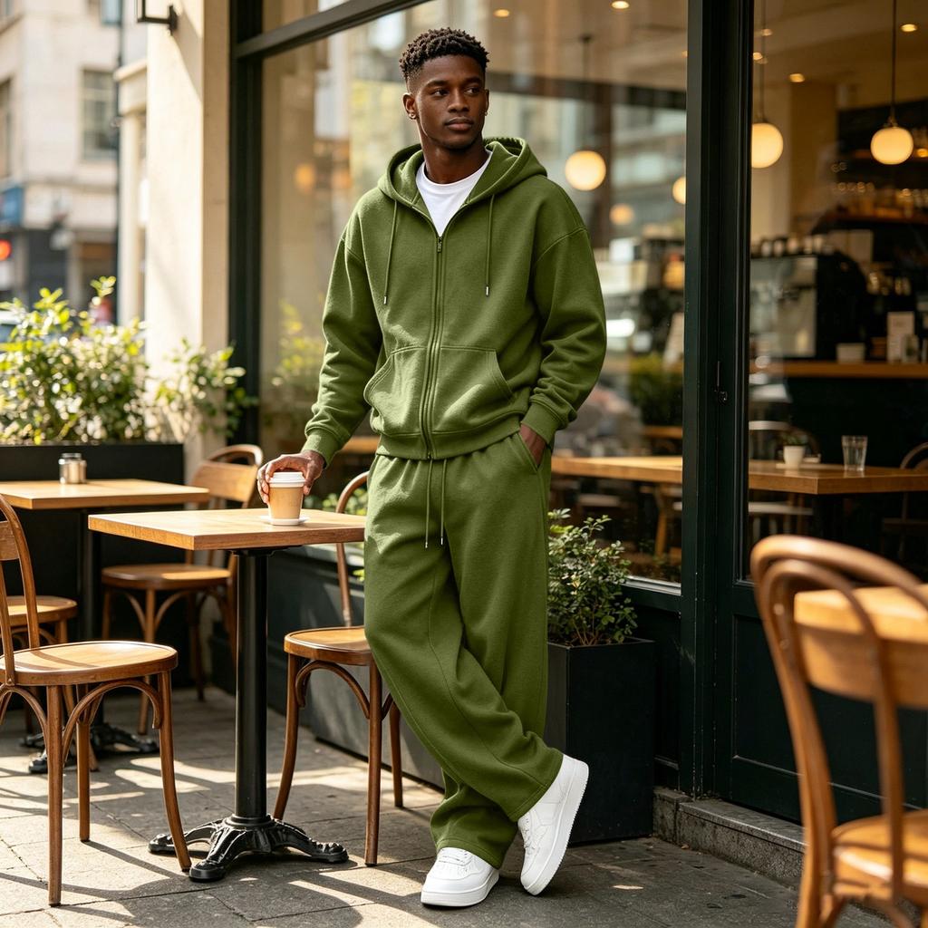 Men's 2 Piece Tracksuit Set with Loose Fit Zip Up Jacket and Sweatpants Casual Versatile Sportswear