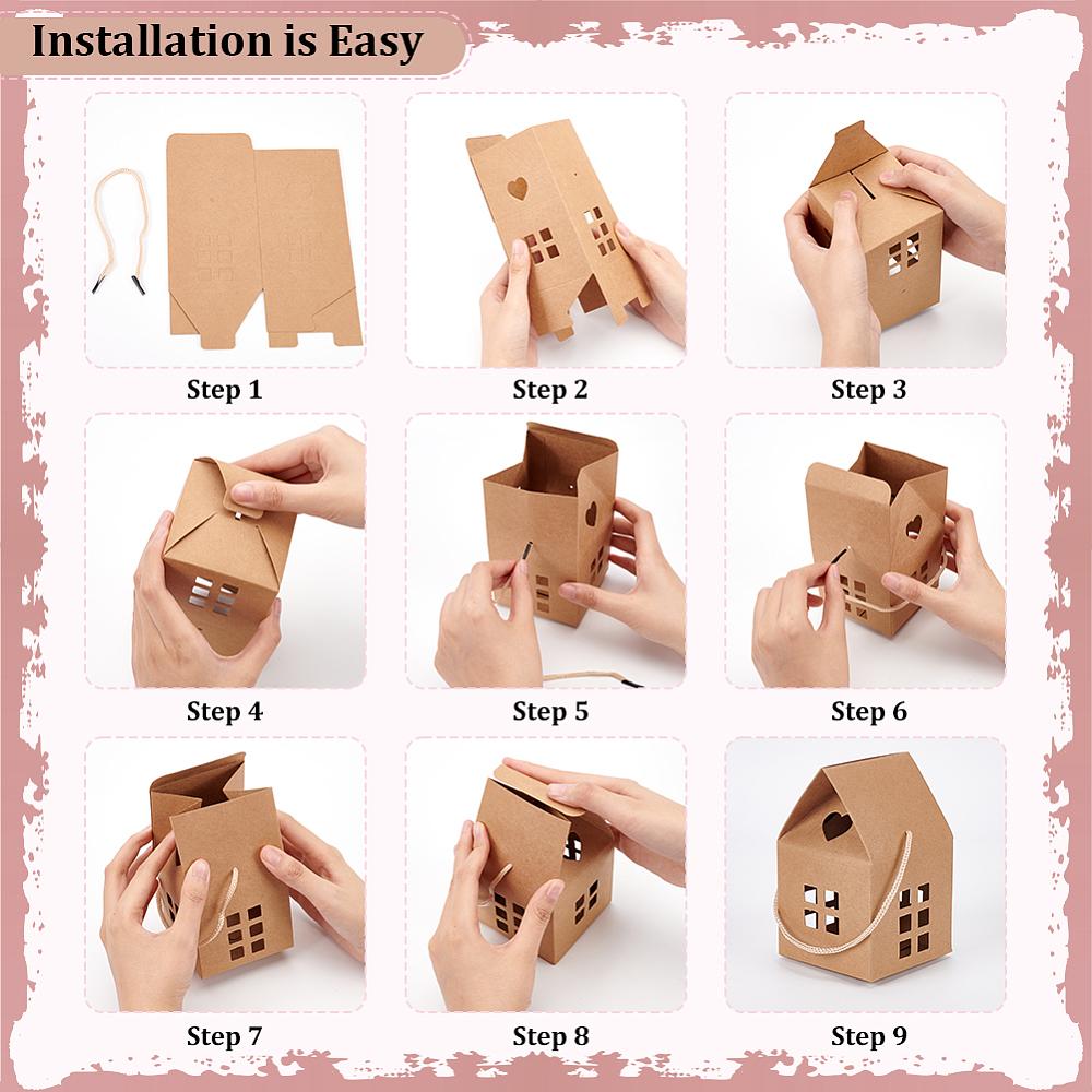 30sets House Shaped Paper Folding Candy Tote Boxes with Hollow Window and Rope Handles for Wedding Party Gift Wrapping White