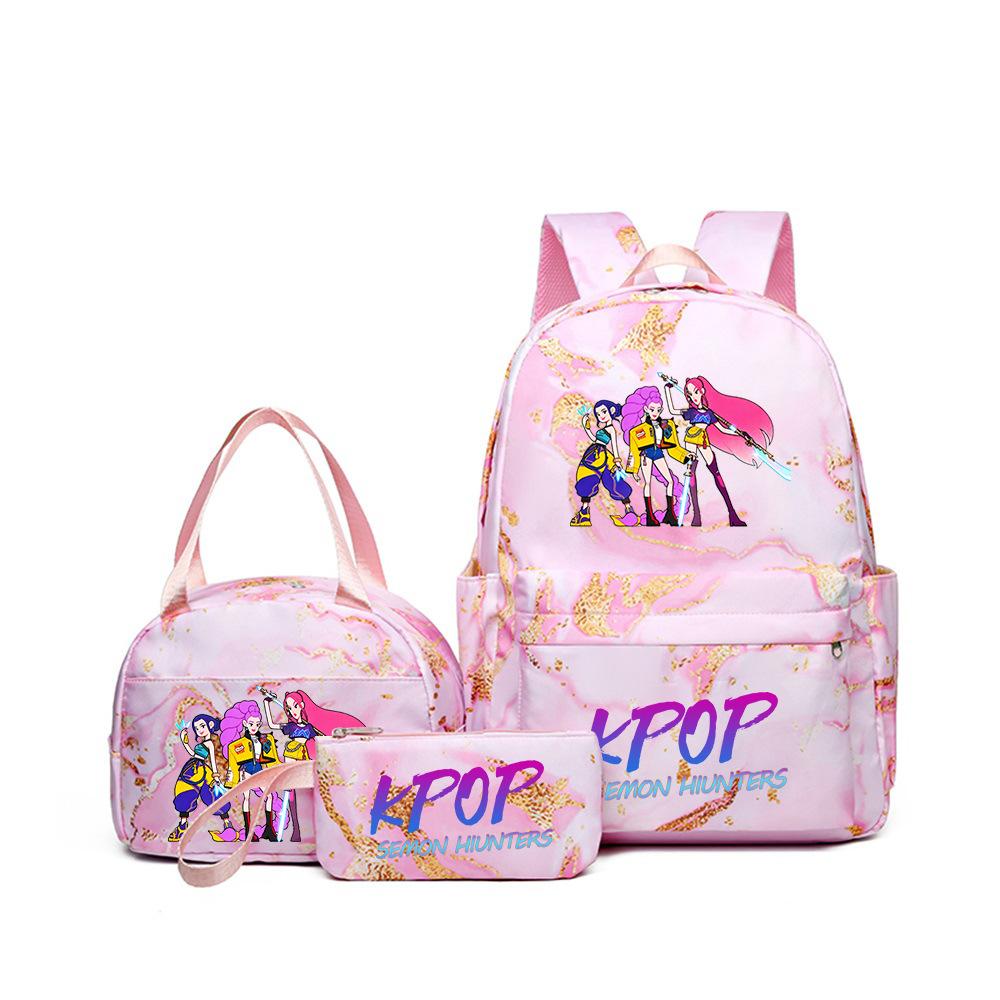 Demon Hunters Three-Piece Children'S School Bag Large Capacity 3D Digital Color Printing Kindergarten School Bag Meal Bag Pencil Bag