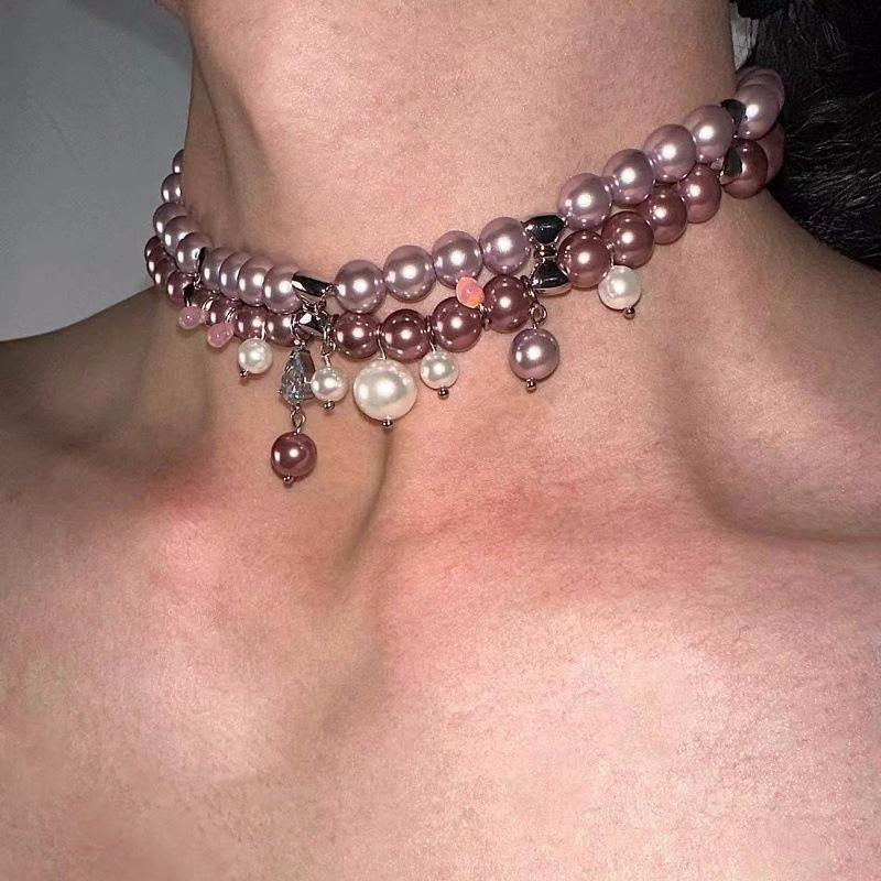 

Минималистичное ожерелье из титановой стали с жемчугом 2024: Розово-фиолетовый модный чокер