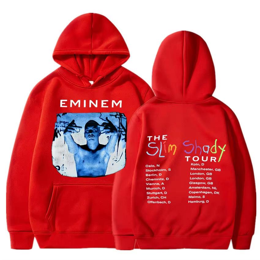 Eminem The Slim Shady Tour Vintage Portrait Front & Back Print Hoodie Unisex Hip Hop Casual Fashion Sweatshirt Warm Yet Not Bulky for Autumn & Winter