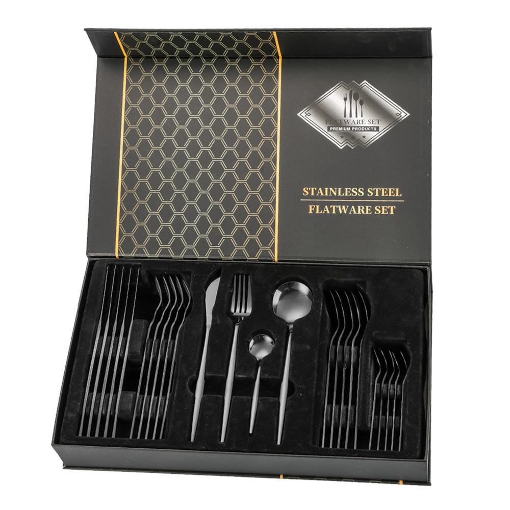 24pcs Gold Dinnerware Set Stainless Steel Tableware Set Knife Fork Spoon Luxury Cutlery Set Kitchen Flatware Dishwasher Safe