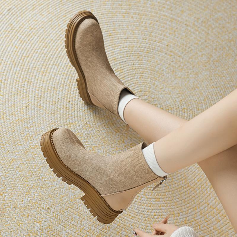 Moda Europeia e Americana Moda Botas Curtas Novas Outono 2024 Botas Curtas de Solado Grosso e Cano Alto Plataforma Mujer Zapatos De Mujer
